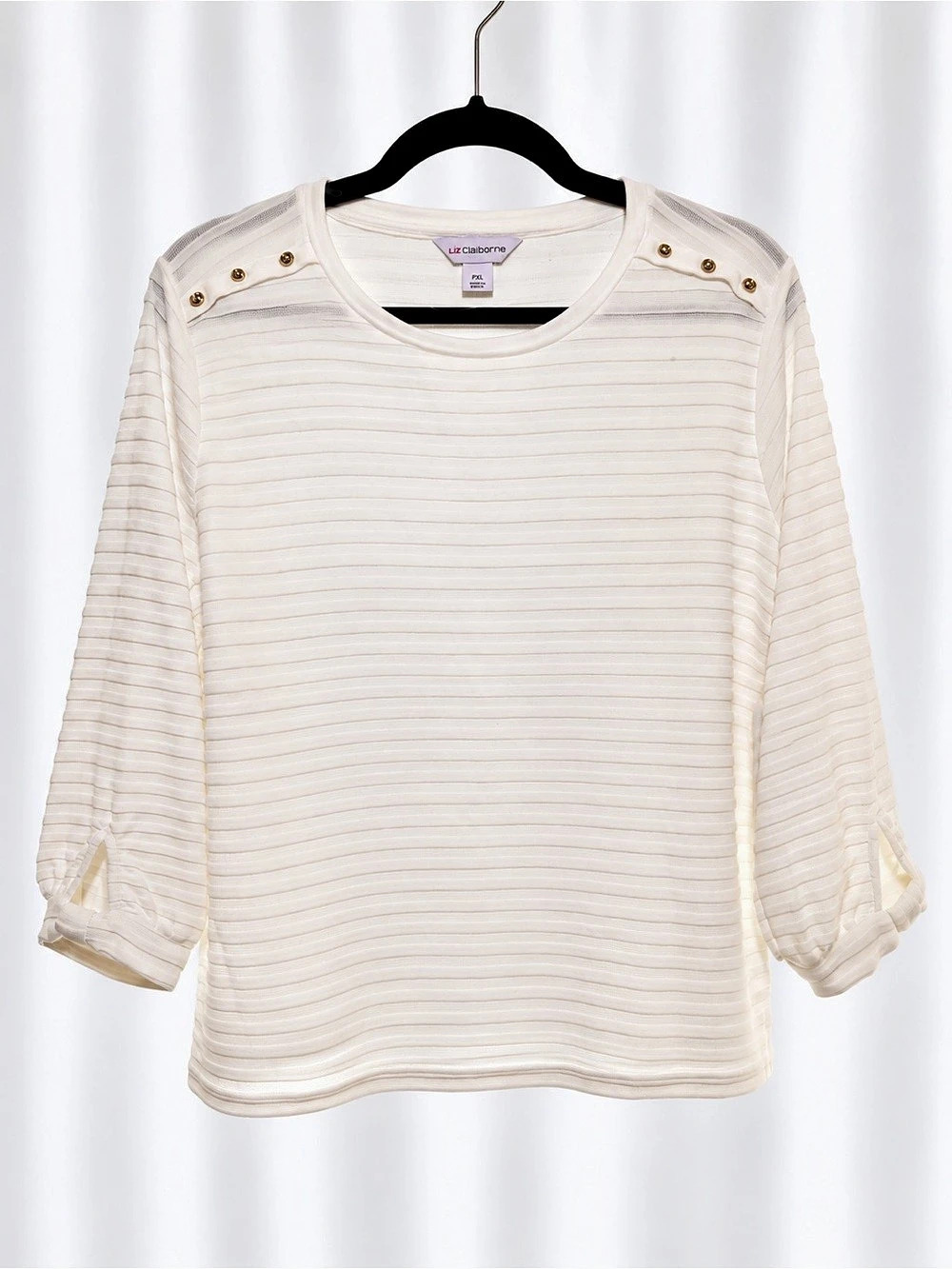 Liz Claiborne White Pleated-Sleeve Top Size PXL NWT